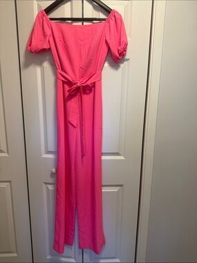 Lilly Pulitzer Hot Pink Off-Shoulder Jumpsuit with Tie Waist